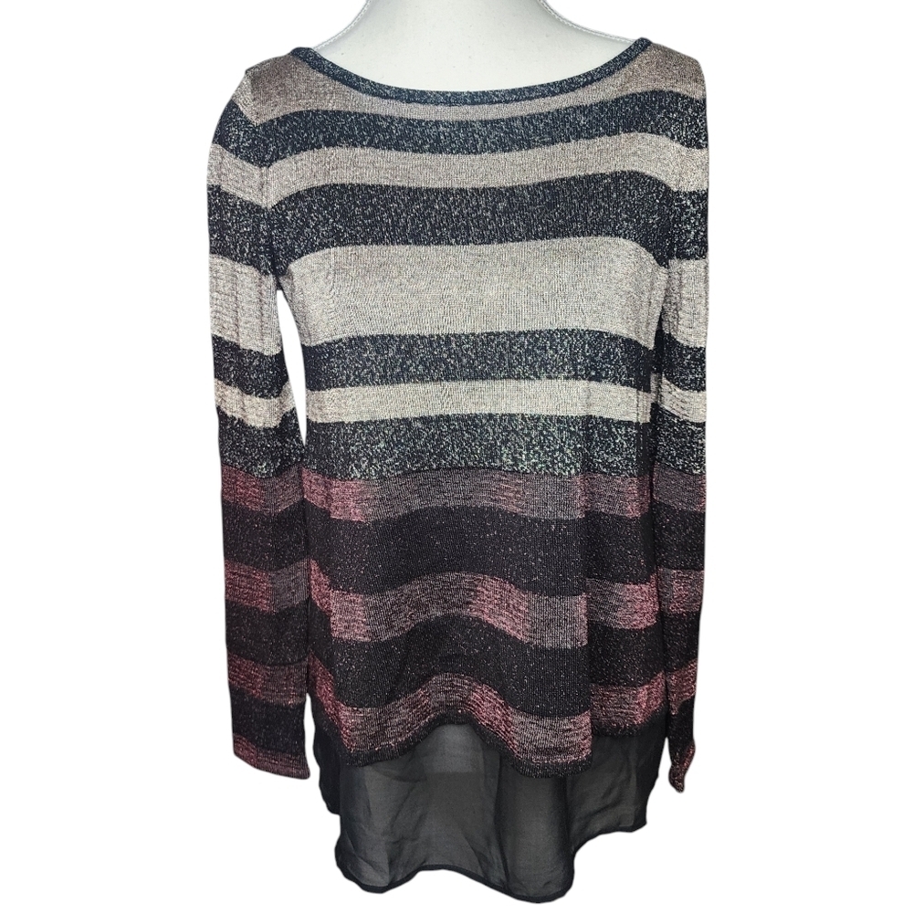 White House Black Market Striped Metallic Long Sleeve Top Size XS